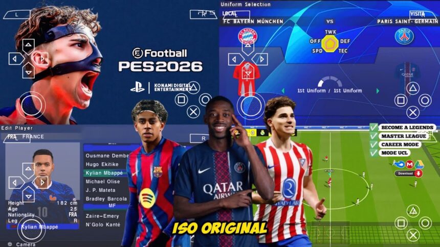 eFOOTBALL PES 2026 PPSSPP ANDROID OFFLINE Update – 62+ Stadiums, Real Faces, PS5 Camera Graphics
