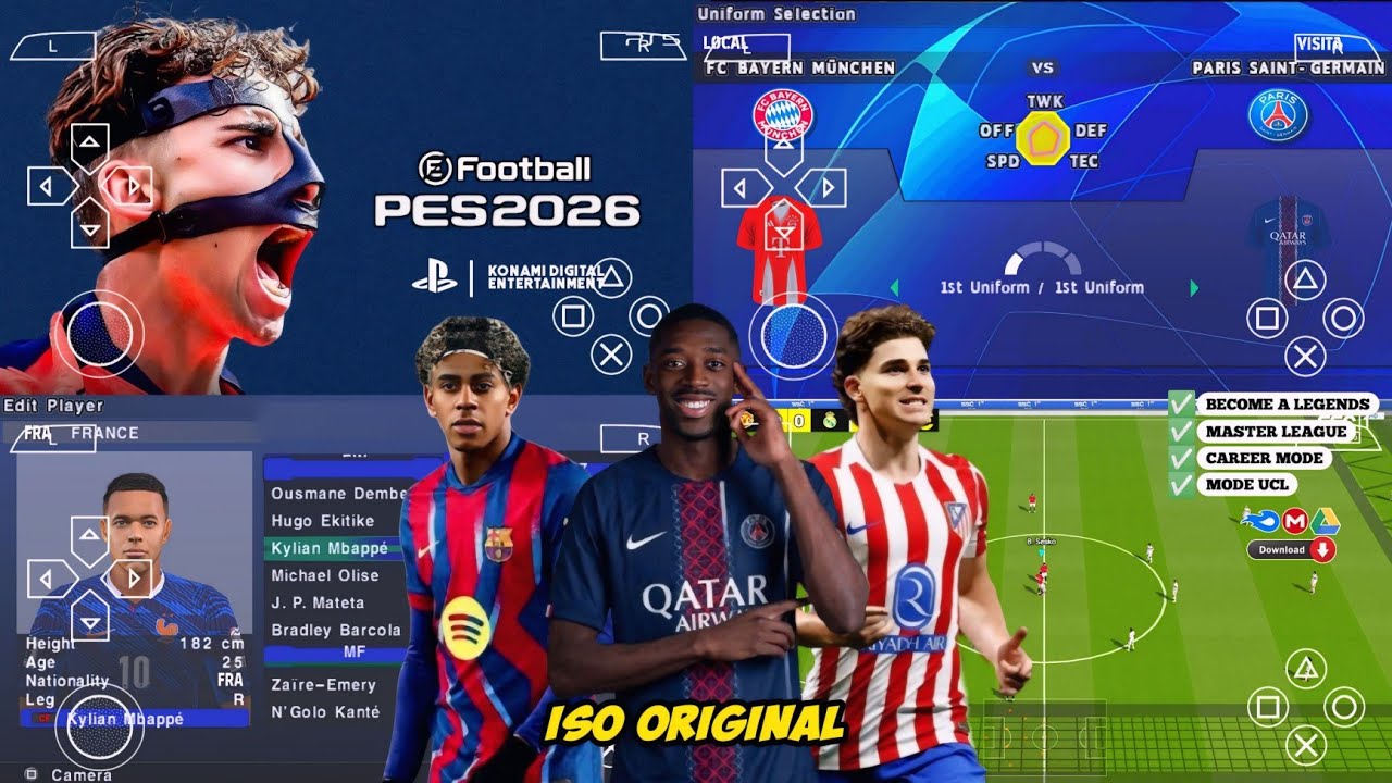 eFOOTBALL PES 2026 PPSSPP ANDROID OFFLINE Update – 62+ Stadiums, Real Faces, PS5 Camera Graphics